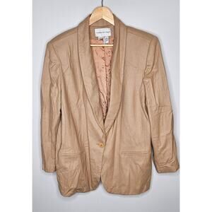 Vintage Blazer Womens 20 Tan Pure Wool Minimalist Neutral Oversized‎ Jacket 90s